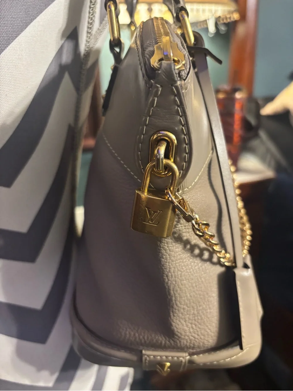 Louis Vuitton Suhali Leather Lockit PM Handbag in Taupe with Gold Chain
